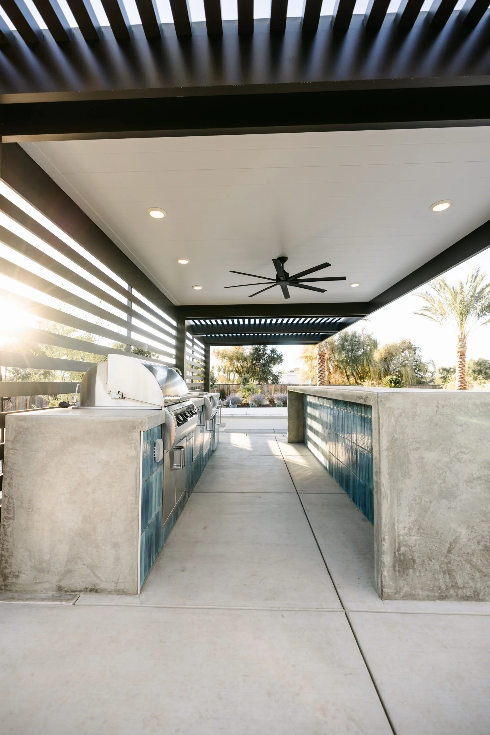 Outdoor pergola dining area